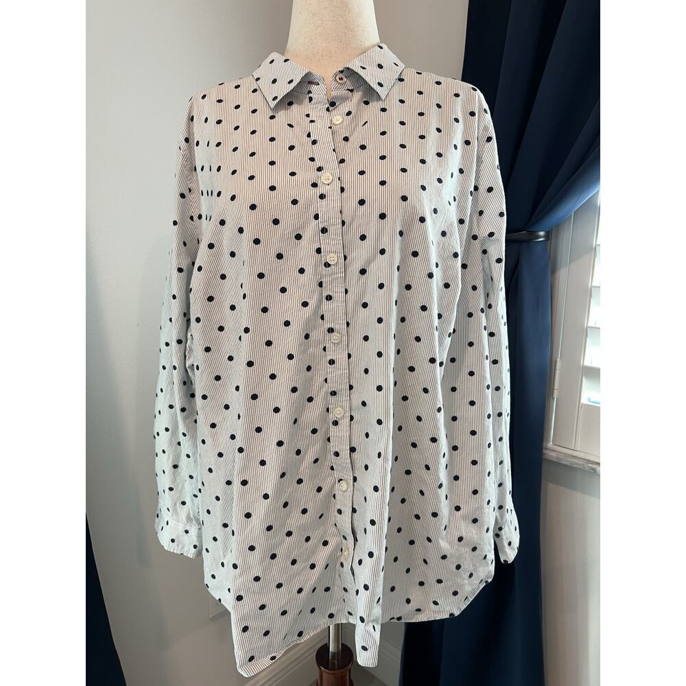 EUC CHARTER CLUB Roll Tab Sleeve Button Up Blouse Sz 22W Blue & White Striped
